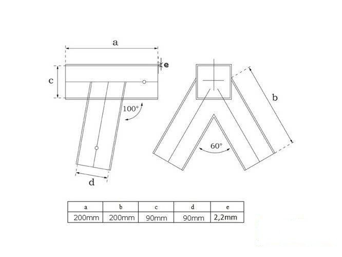 Conector giratorio - haz 90x90 mm, 100°