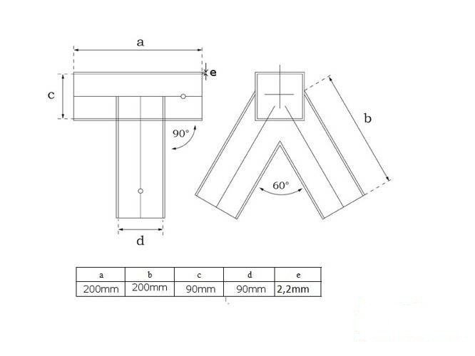 2 x Conector de haz 90x90 mm, 90°