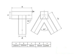 2 x Conector de haz 90x90 mm, 90°