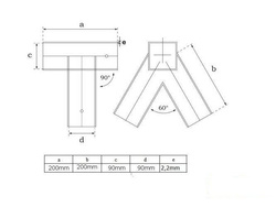 2 x Conector de haz 90x90 mm, 90°