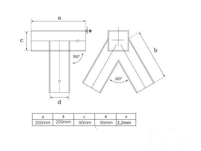 2 x Conector de haz 90x90 mm, 90°