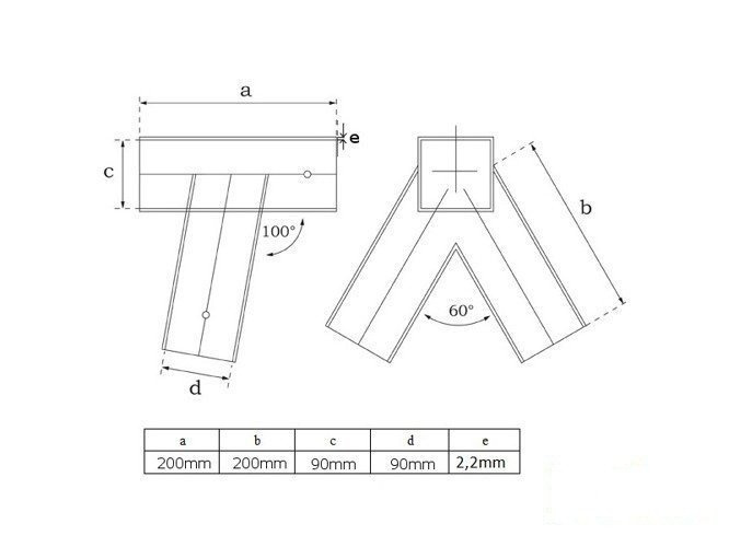 Conector giratorio - haz 90x90 mm, 100°