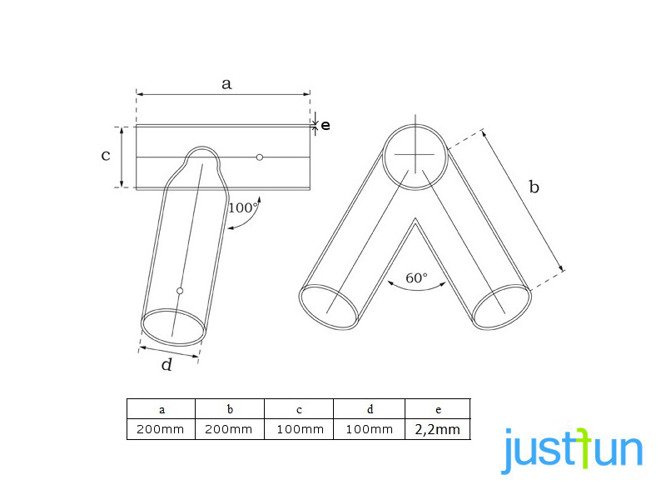 2 x conexión de viga Ø100 mm, 100°