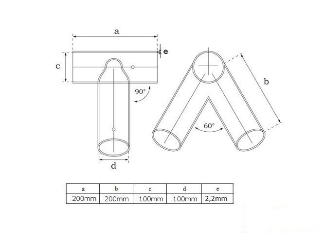 Conector de haz Ø100 mm, 90°